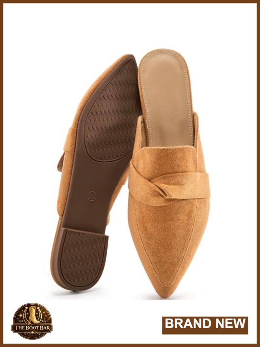 Faux Suede Pointed Toe Mules Slip On Bow Flat Office Shoes